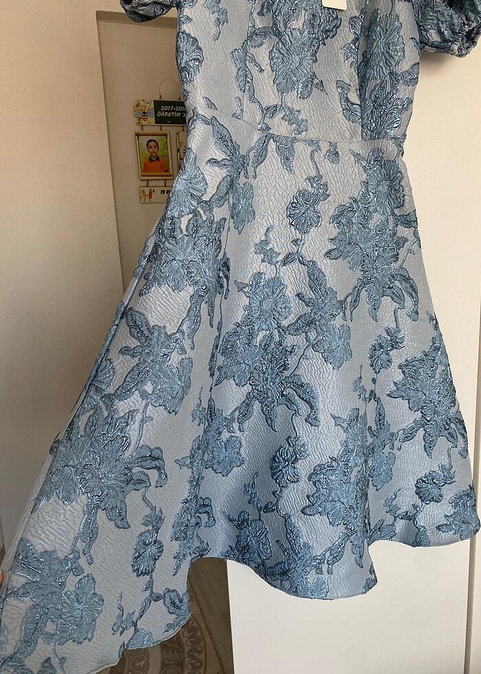 Mavi Jakarlı midi boy elbise - Görsel 2