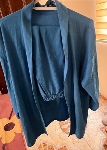 m Beden mavi Renk Mavi kimono ikili takım