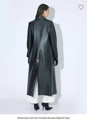 Düğmeli Siyah Deri Kadın Kaban - Görsel 2