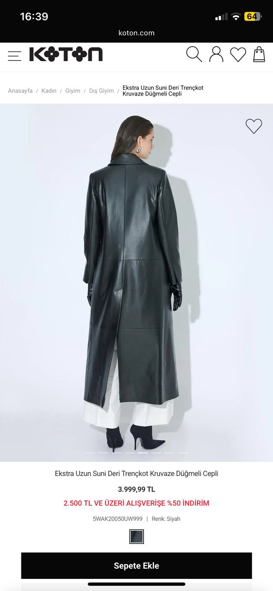 Düğmeli Siyah Deri Kadın Kaban - Görsel 2