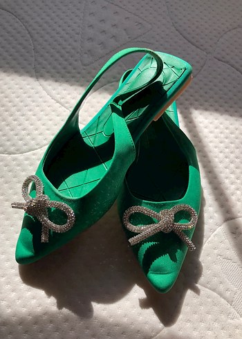 Yeşil Fiyonklu Stiletto Abiye Ayakkabı - Görsel 2