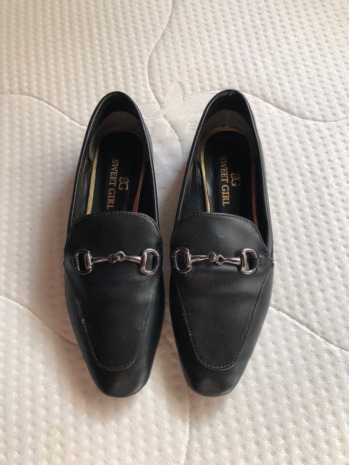 Klasik Siyah Tokalı Deri Kız Loafer - Görsel 5