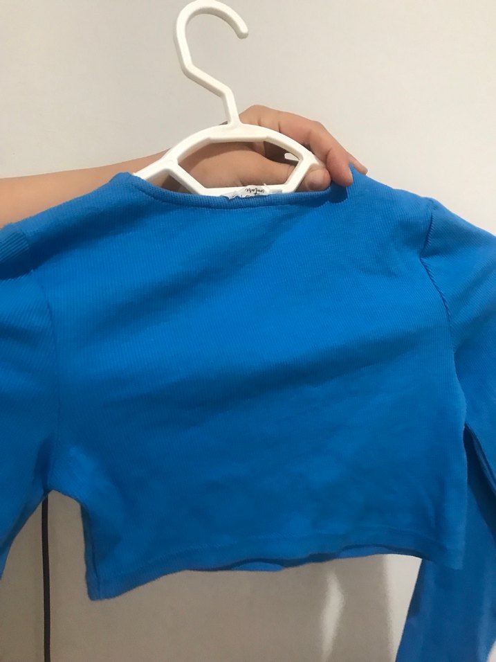 Parlak Mavi Kız Bolero, Uzun Kollu, Yaka Detaylı - Görsel 2