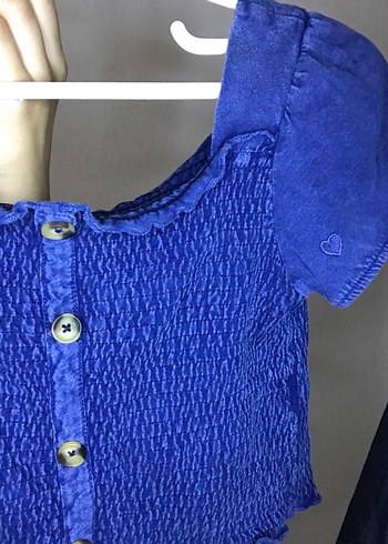 Düğmeli Mavi Triko Crop Bluz - Görsel 3