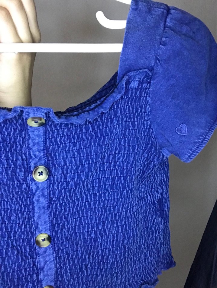 Düğmeli Mavi Triko Crop Bluz - Görsel 3