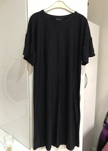 Siyah Çizgili Midi Elbise - Görsel 2