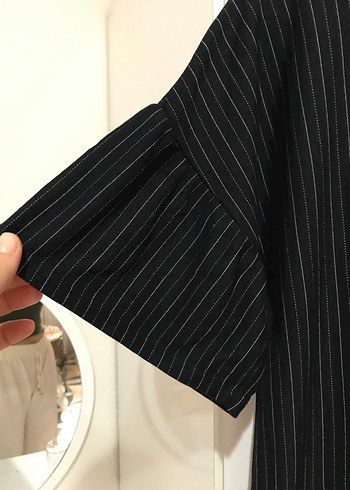 Siyah Çizgili Midi Elbise - Görsel 4