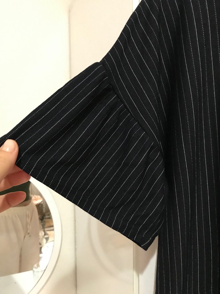Siyah Çizgili Midi Elbise - Görsel 4