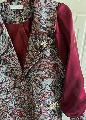 Defacto Bordo Gri Batik Desenli Uzun Kadın Ceket