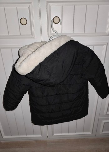 unisex Çocuk Siyah Suni Kürk Detaylı Mont - Görsel 5