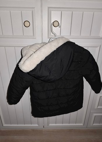 unisex Çocuk Siyah Suni Kürk Detaylı Mont - Görsel 4