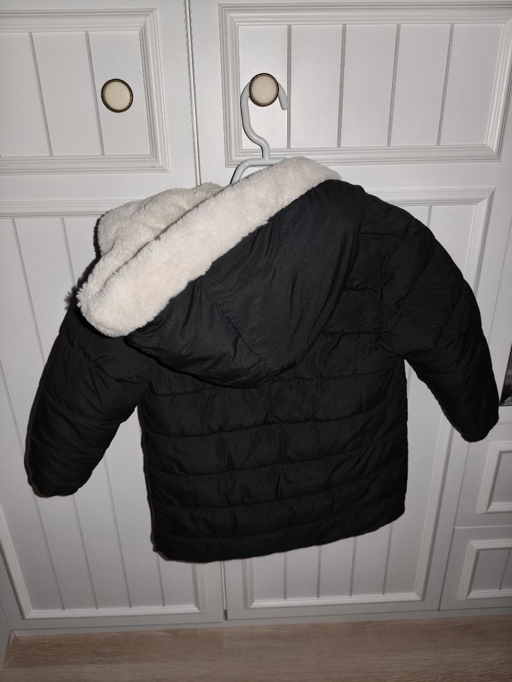 unisex Çocuk Siyah Suni Kürk Detaylı Mont - Görsel 5