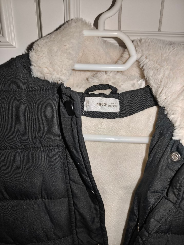 unisex Çocuk Siyah Suni Kürk Detaylı Mont - Görsel 2