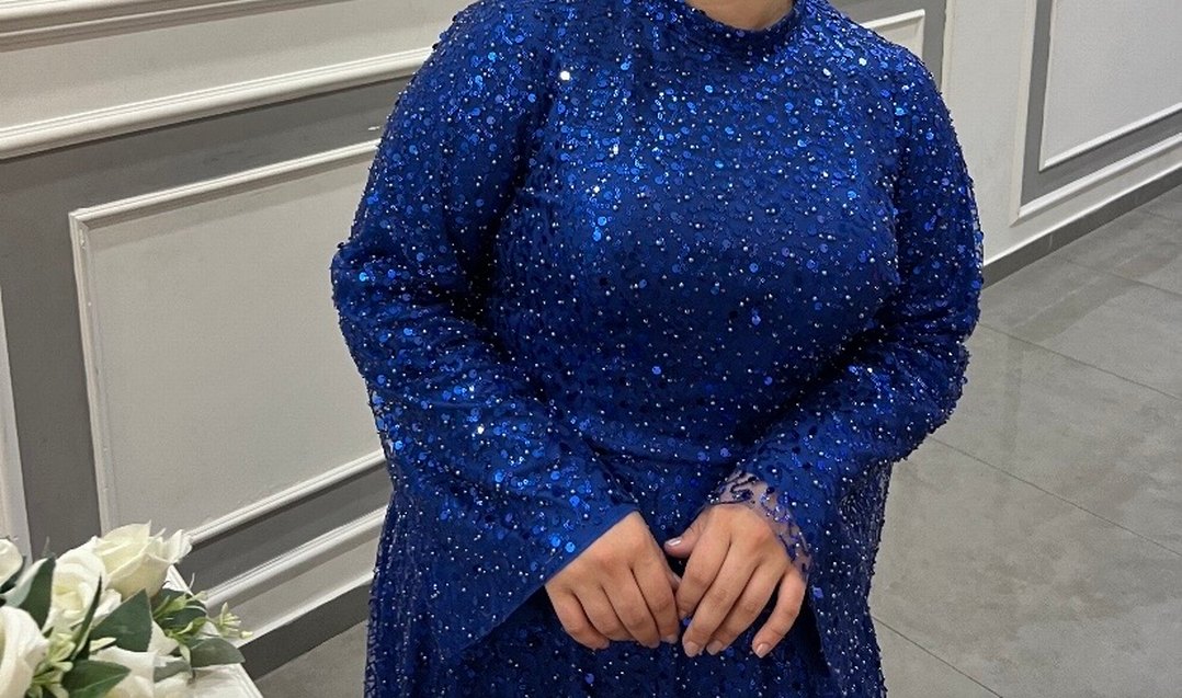 Parlak Mavi Uzun Kollu Abiye Elbise - Görsel 3