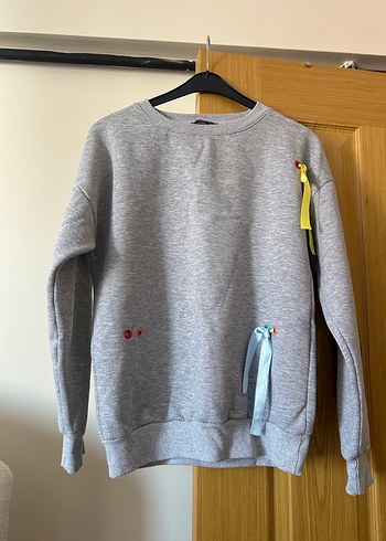 Düğmeli Gri Kadın Sweatshirt