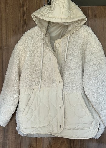 Kadın Kapüşonlu Beyaz Peluş Ceket - Görsel 5