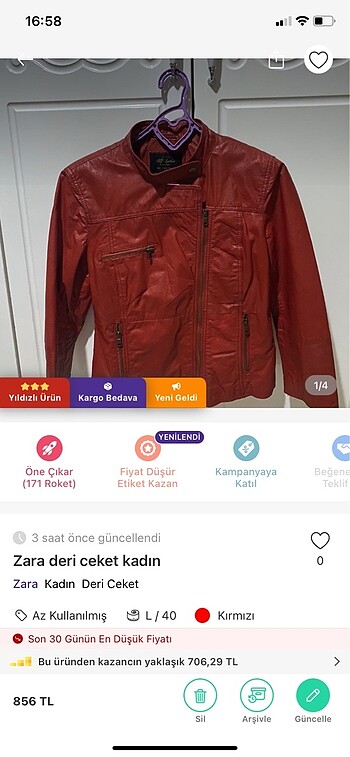 Zara kırmızı deri ceket