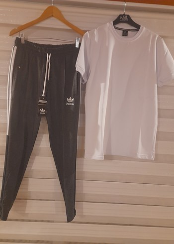 L beden Gri Erkek Eşofman Altı ve Beyaz Tişört bay bayan icin - Görsel 5