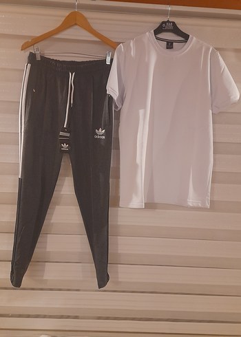 L beden Gri Erkek Eşofman Altı ve Beyaz Tişört bay bayan icin - Görsel 4