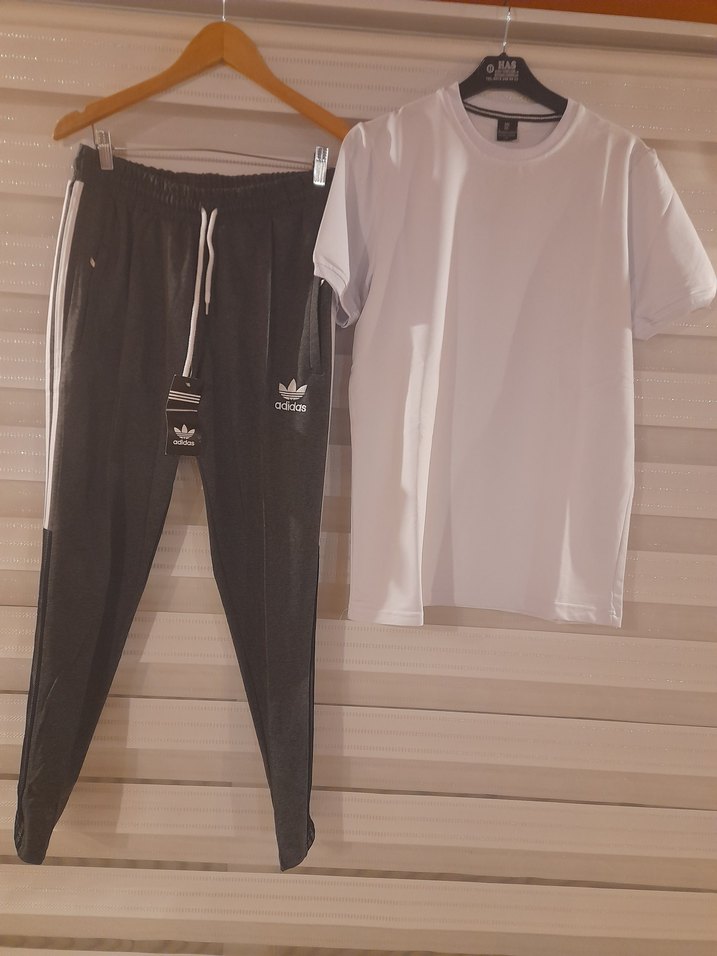 L beden Gri Erkek Eşofman Altı ve Beyaz Tişört bay bayan icin - Görsel 5