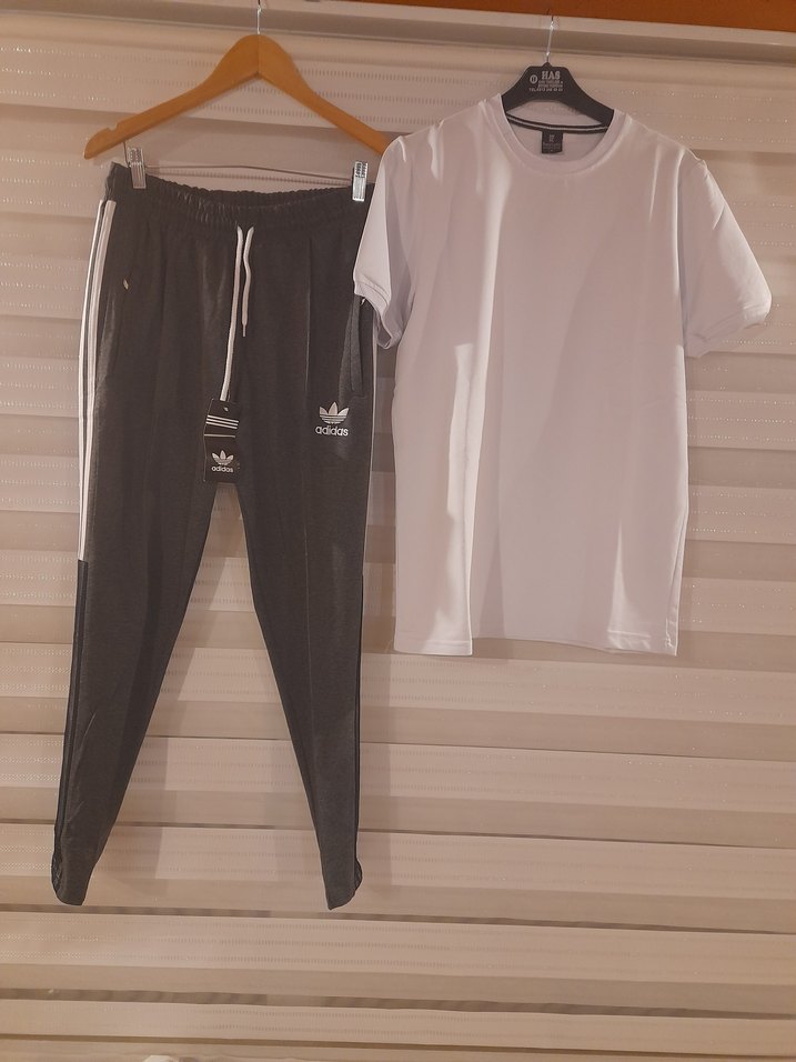 L beden Gri Erkek Eşofman Altı ve Beyaz Tişört bay bayan icin - Görsel 4