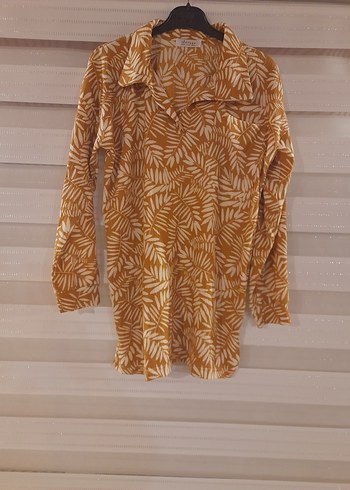 xl beden Bej Zebra Desenli Bohem Uzun Kollu Gömlek - Görsel 4