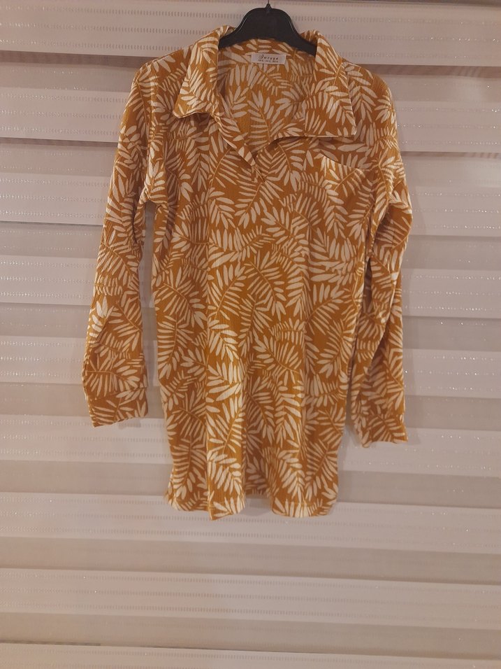 xl beden Bej Zebra Desenli Bohem Uzun Kollu Gömlek - Görsel 4