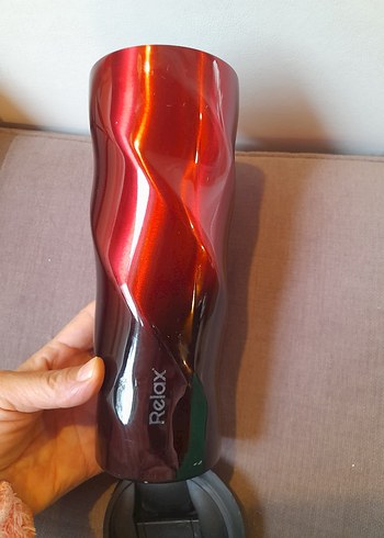 siyah Kırmızı Renkli Termos Relax marka büyük boy - Görsel 2