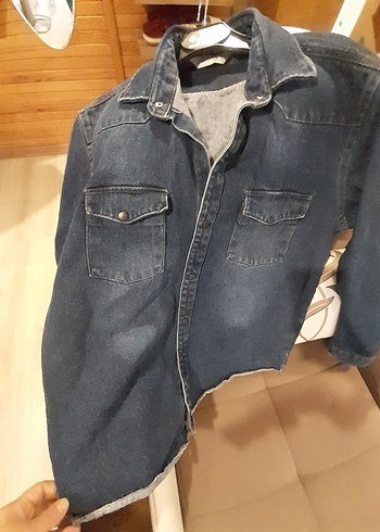 l beden lcw marka Kadın Mavi Denim Gömlek Ceket - Görsel 3