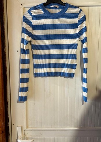 s beden sifir ayarinda Mavi Beyaz Çizgili Triko Kadın Kazak - Görsel 3