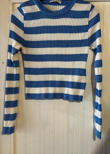 s beden sifir ayarinda Mavi Beyaz Çizgili Triko Kadın Kazak - Görsel 2