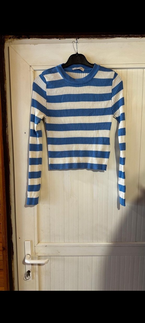 s beden sifir ayarinda Mavi Beyaz Çizgili Triko Kadın Kazak - Görsel 3