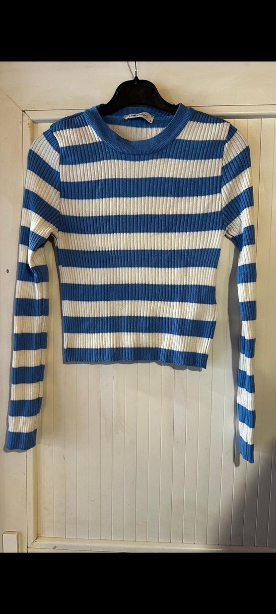 s beden sifir ayarinda Mavi Beyaz Çizgili Triko Kadın Kazak - Görsel 2