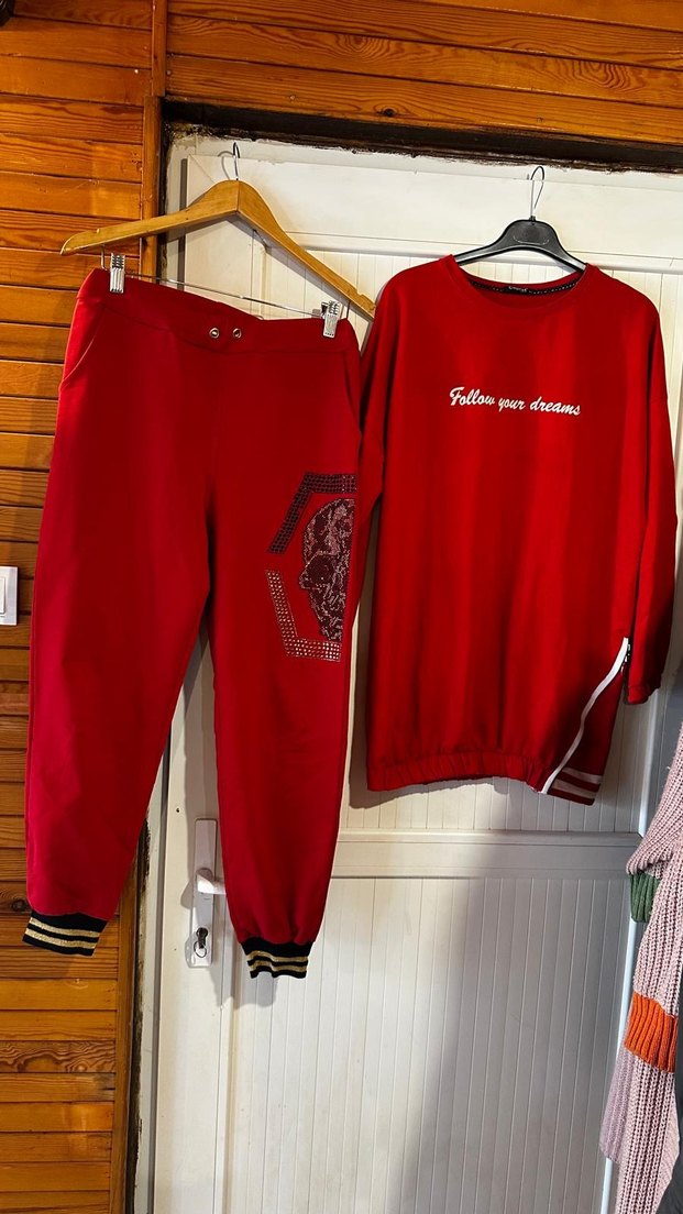 xl beden Kırmızı Rahat Kesim Kadın Eşofman Takımı - Görsel 2