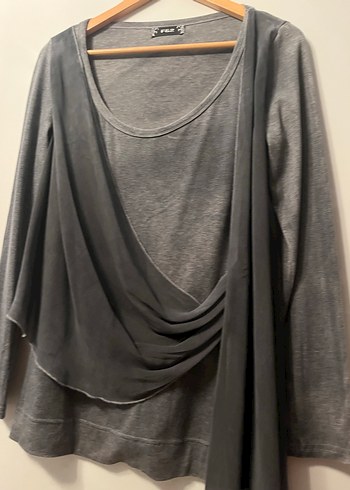 Gri şifon detaylı bluz - Görsel 2