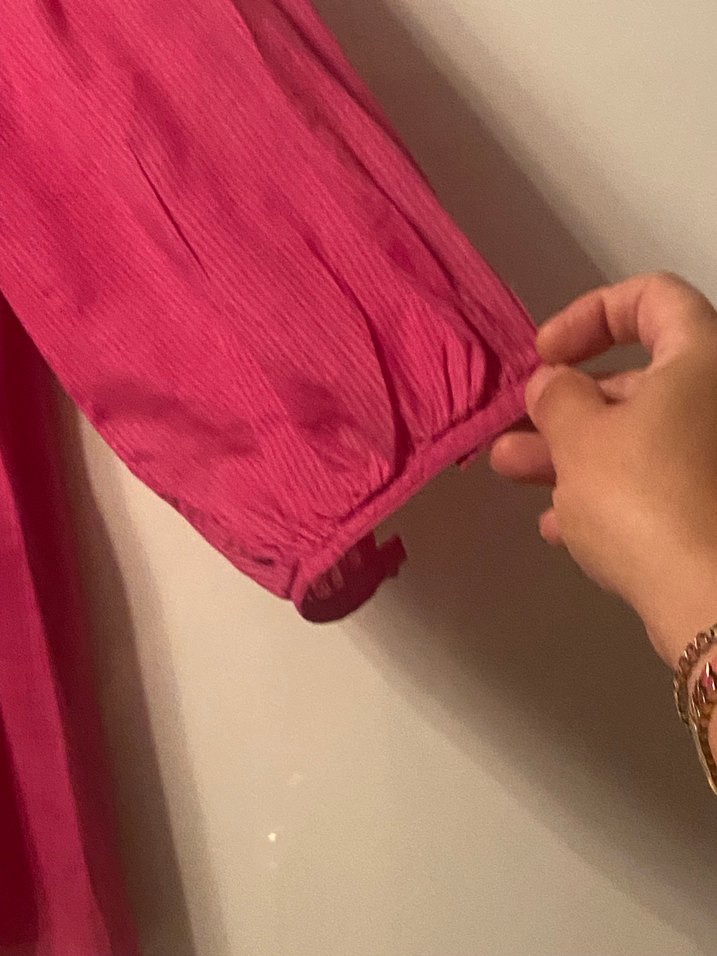 Pembe Bohem Uzun Kollu Keten Kadın Gömlek - Görsel 4