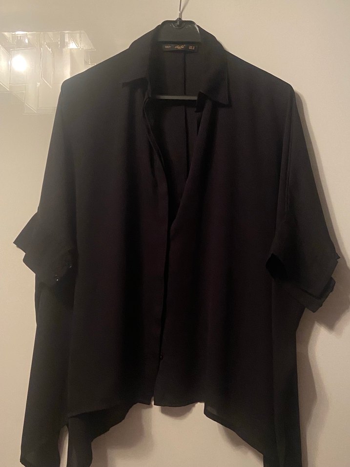 Siyah Salaş Dökümlü Kadın Gömlek - Görsel 3