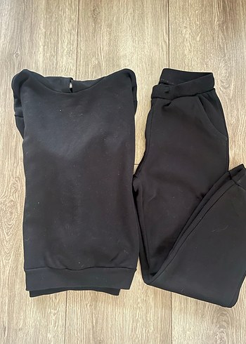 Siyah Kapüşonlu Rahat Kız Eşofmanı - Görsel 2