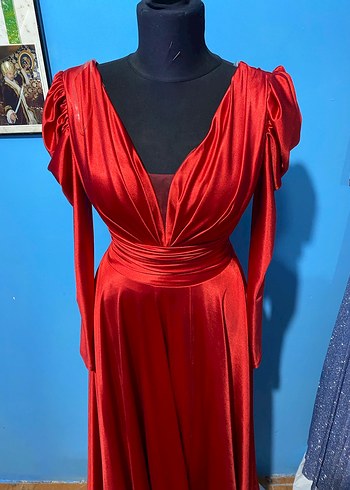 Klasik Kırmızı Uzun Abiye Elbise - Görsel 2