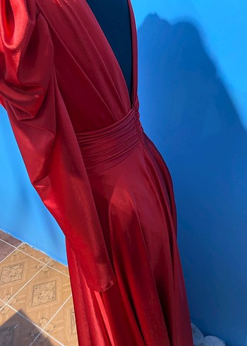 Klasik Kırmızı Uzun Abiye Elbise - Görsel 3