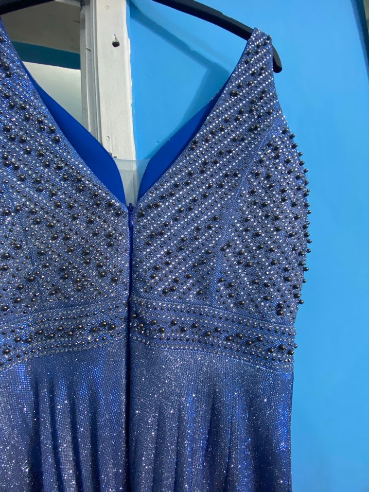 Mavi Pileli Uzun Abiye Elbise - Görsel 5