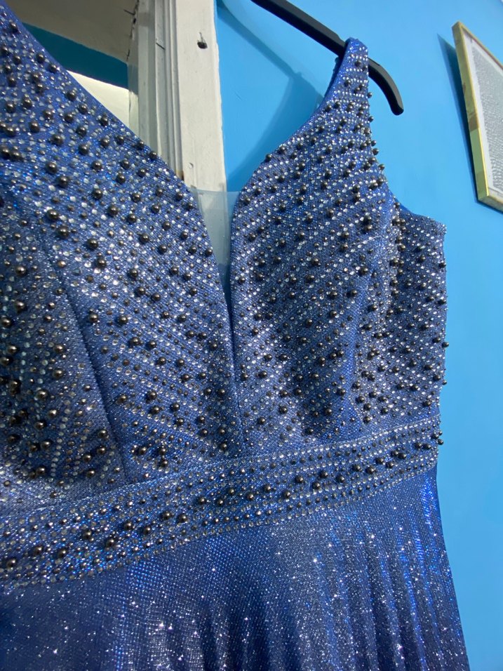 Mavi Pileli Uzun Abiye Elbise - Görsel 3