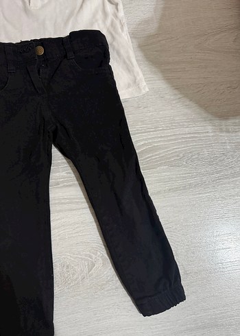 18-24 Ay Beden Erkek Çocuk Siyah Düğmeli Denim Pantolon ve tşirt