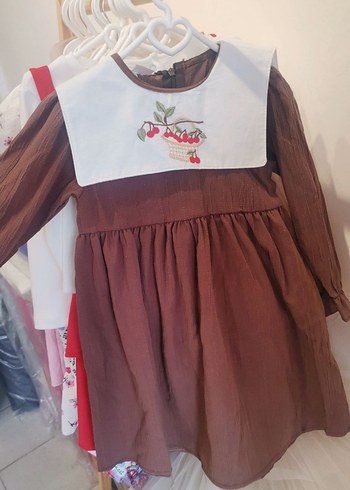 zara Kız Çocuk Kahverengi Nakışlı Uzun Kollu Elbise