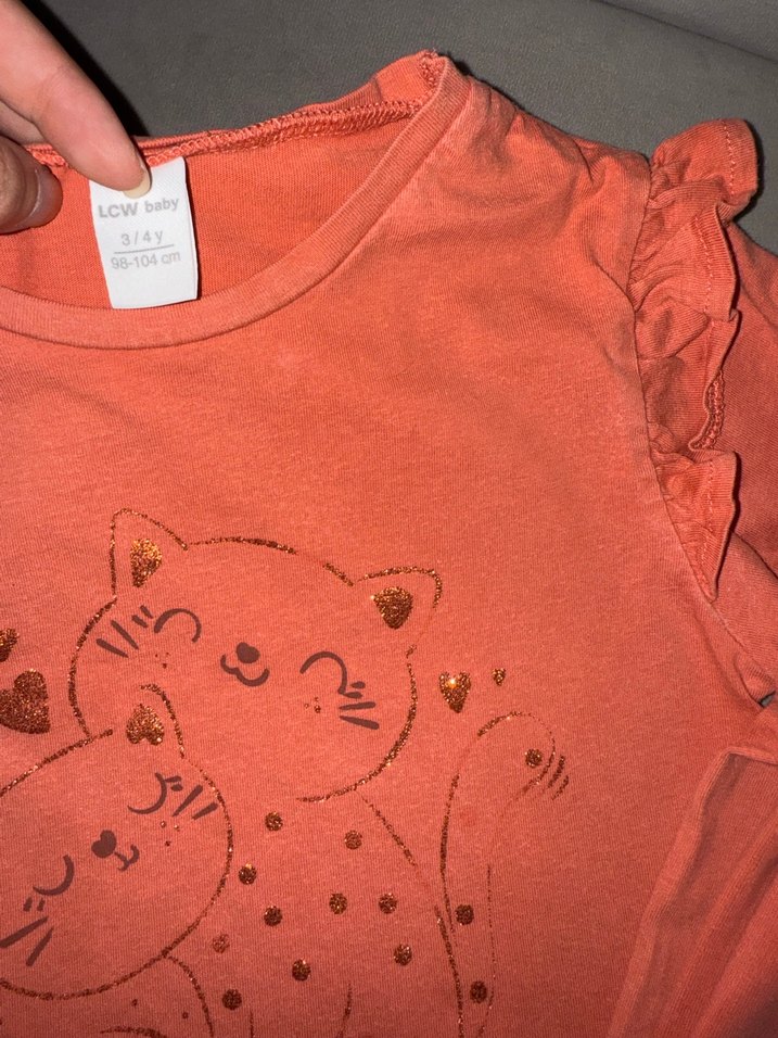 Kız Çocuk Kahverengi Fırfırlı Uzun Kollu Tişört - Görsel 3