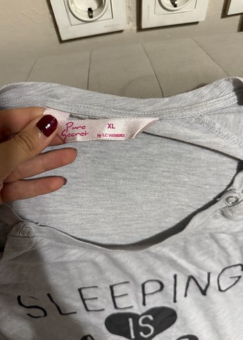 Gri Hamile pijaması  V Yaka Düğmeli - Görsel 2