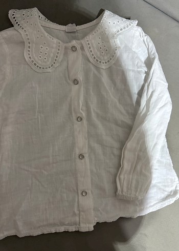 Nakışlı Yaka Detaylı Beyaz Kız Gömlek - Görsel 3