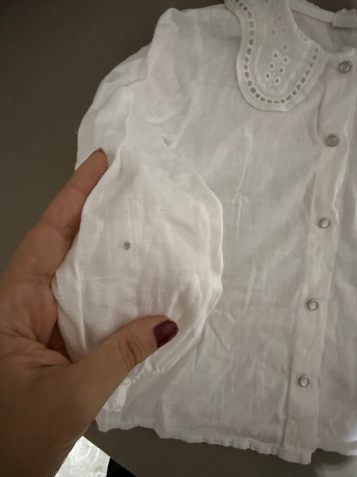 Nakışlı Yaka Detaylı Beyaz Kız Gömlek - Görsel 2