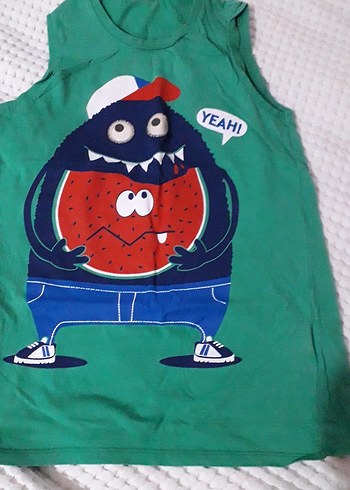 Erkek Çocuk Yeşil Baskılı Kolsuz Tişört