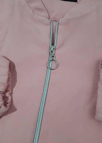 Pembe Fermuarlı Rahat Kesim Kadın Ceket - Görsel 5